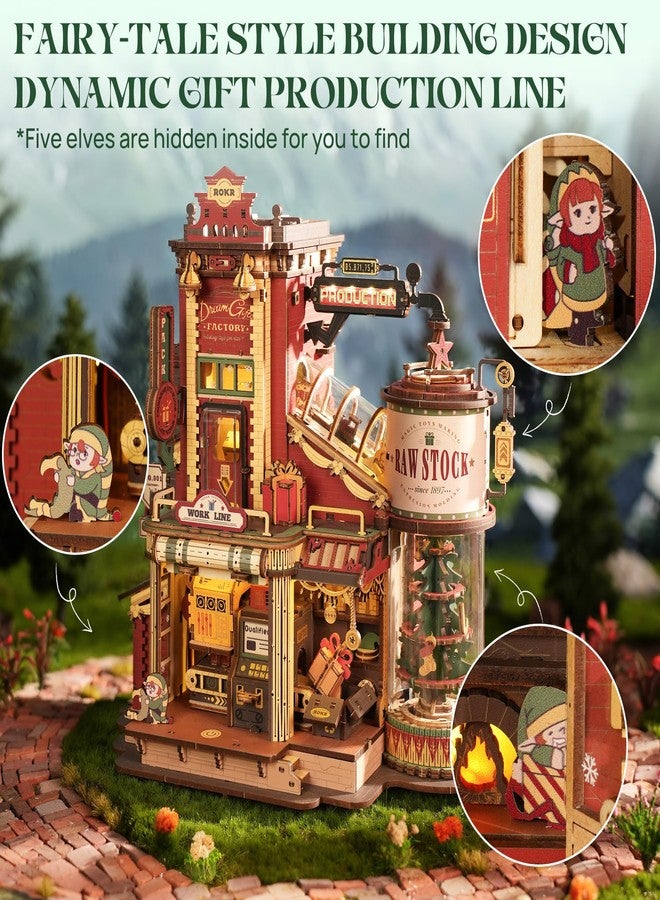 ROKR 3D Puzzle for Adults Christmas Dream Gift Factory Wooden Model Kit Luminous Factory DIY Dollhouse Kit Building with Music, Lights and 5 Elves for Adults - Image 3
